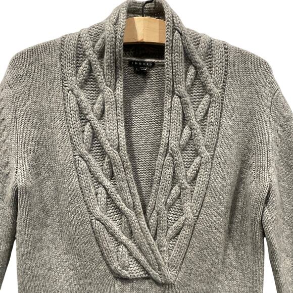 Theory Remy 100% Cashmere Chunky Cabled Shawl Collar Pullover Sweater Size Small - Picture 2 of 9